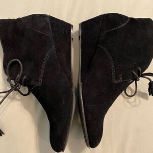 - Mari A Macy’s Black Suede Lace‑Up Ankle Booties 10M Wedge Heel